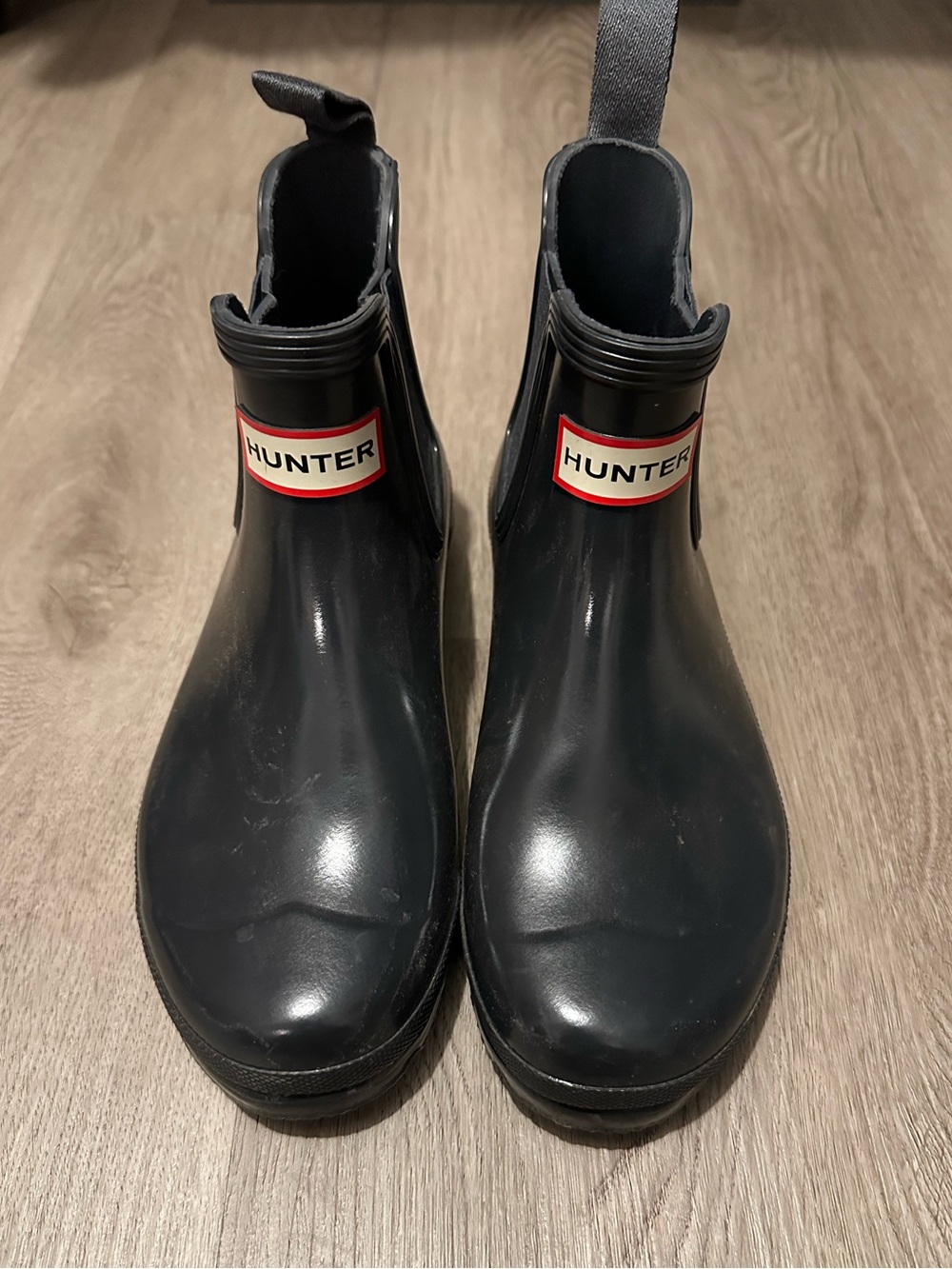 Hunter Navy Chelsea Rain Boots with Logo